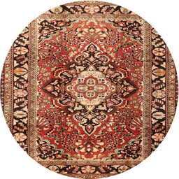 Round Traditional Saffron Red Medallion Rug, tr1216