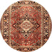 Round Traditional Saffron Red Medallion Rug, tr1216