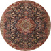 Square Machine Washable Traditional Orange Brown Rug, wshtr1223