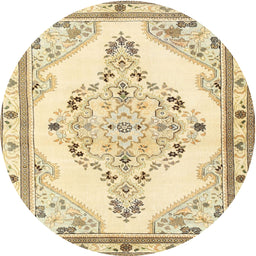 Round Traditional Sun Yellow Medallion Rug, tr1227