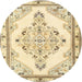 Round Traditional Sun Yellow Medallion Rug, tr1227