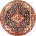 Round Traditional Saffron Red Medallion Rug, tr1229