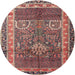 Square Machine Washable Traditional Brown Red Rug, wshtr1233