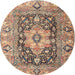 Round Traditional Reddish Brown Animal Rug, tr1241