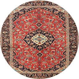 Round Traditional Saffron Red Medallion Rug, tr1243