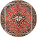 Square Machine Washable Traditional Saffron Red Rug, wshtr1243