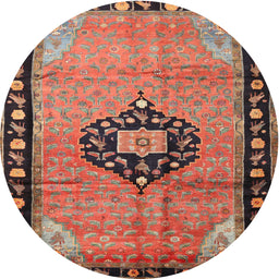 Round Traditional Brown Red Medallion Rug, tr1244