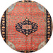 Round Traditional Brown Red Medallion Rug, tr1244