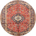 Round Traditional Brown Red Medallion Rug, tr1245