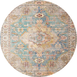 Round Traditional Camel Brown Medallion Rug, tr1249