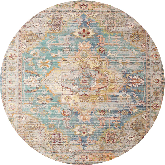 Round Traditional Camel Brown Medallion Rug, tr1249