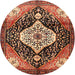 Round Traditional Saffron Red Persian Rug, tr1261