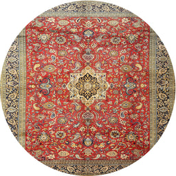 Round Traditional Fire Brick Red Medallion Rug, tr1265