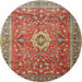 Round Traditional Fire Brick Red Medallion Rug, tr1265