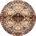 Round Traditional Red Brown Persian Rug, tr1276