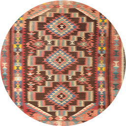 Round Traditional Light Copper Gold Southwestern Rug, tr1285