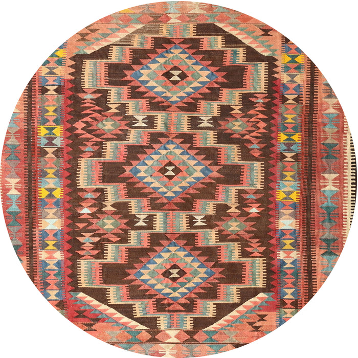 Round Traditional Light Copper Gold Southwestern Rug, tr1285