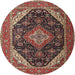 Round Traditional Saffron Red Medallion Rug, tr1291