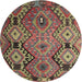 Round Traditional Dark Almond Brown Southwestern Rug, tr1305