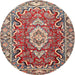 Round Traditional Brown Red Medallion Rug, tr1311