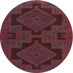 Round Traditional Maroon Purple Persian Rug, tr1312