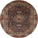 Square Machine Washable Traditional Dark Almond Brown Rug, wshtr131