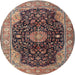 Round Traditional Bakers Brown Medallion Rug, tr1321