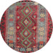 Round Traditional Khaki Green Southwestern Rug, tr1324