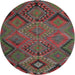 Round Traditional Brown Red Southwestern Rug, tr1325