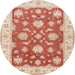 Round Traditional Bright Orange Oriental Rug, tr1329