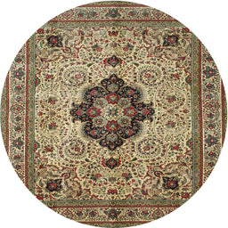 Round Traditional Brownish Green Medallion Rug, tr132