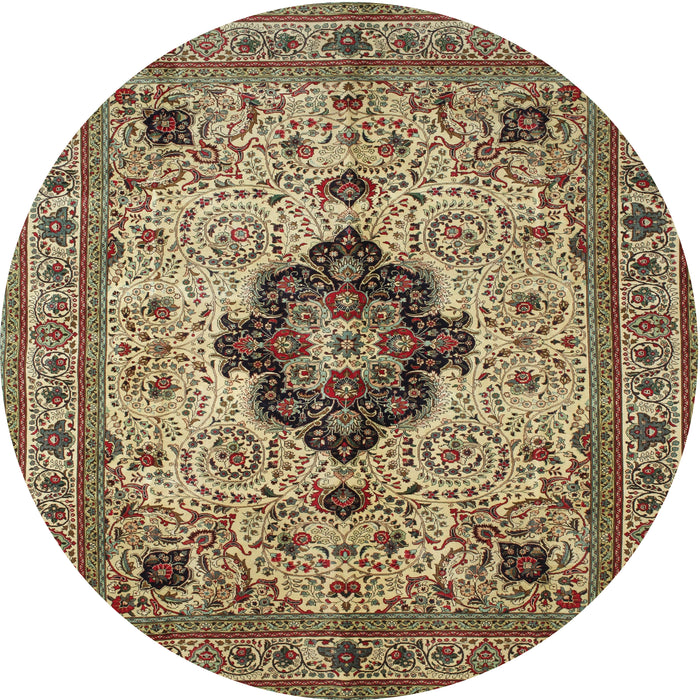 Round Traditional Brownish Green Medallion Rug, tr132