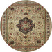 Round Traditional Brownish Green Medallion Rug, tr132