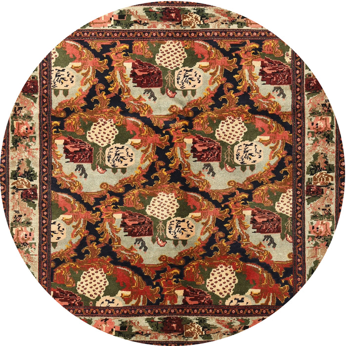 Round Traditional Saffron Red Animal Rug, tr1337