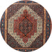 Round Traditional Dark Almond Brown Persian Rug, tr1340