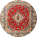 Round Traditional Brownish Green Persian Rug, tr1343