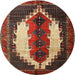 Round Traditional Saffron Red Persian Rug, tr1347