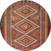 Round Traditional Orange Brown Persian Rug, tr1350