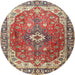 Round Traditional Fire Brick Red Medallion Rug, tr1352