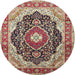 Round Traditional Brown Red Medallion Rug, tr136