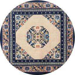 Round Traditional Dark Slate Blue Oriental Rug, tr1372