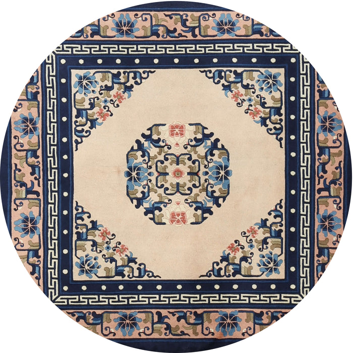 Round Traditional Dark Slate Blue Oriental Rug, tr1372