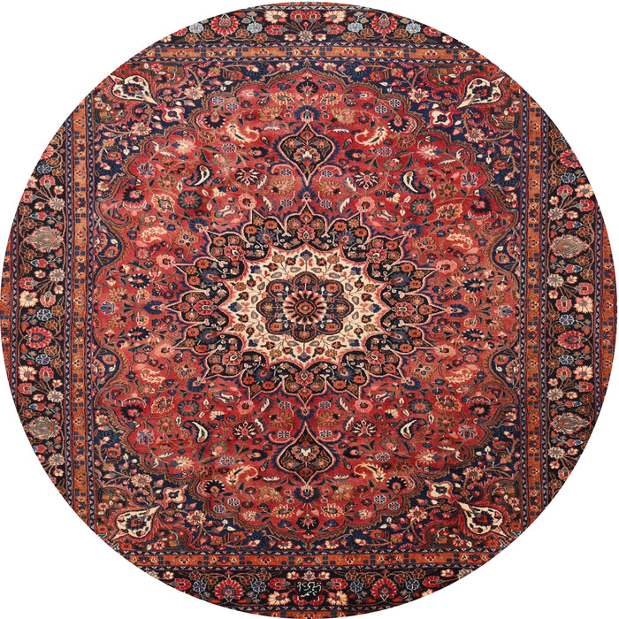 Round Traditional Rust Pink Medallion Rug, tr1388