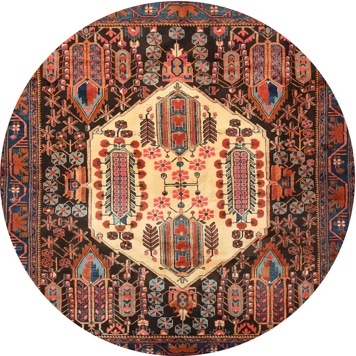 Round Traditional Orange Brown Persian Rug, tr1398