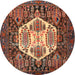 Round Traditional Orange Brown Persian Rug, tr1398