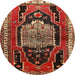 Round Traditional Red Persian Rug, tr1405