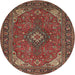 Round Traditional Saffron Red Medallion Rug, tr140