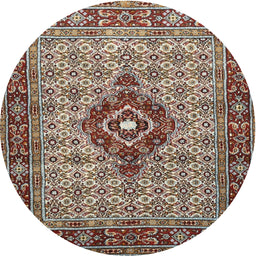 Round Traditional Light French Beige Brown Medallion Rug, tr1427