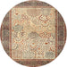 Round Traditional Sienna Brown Persian Rug, tr1430