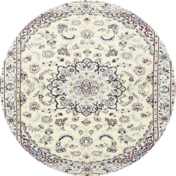 Round Traditional Champagne Beige Medallion Rug, tr1464